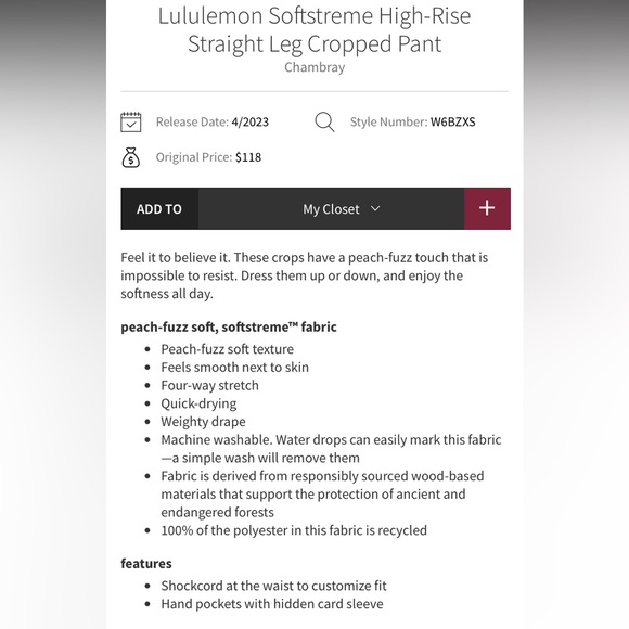 🍋Lululemon Softstreme cropped pant - Picture 13 of 13